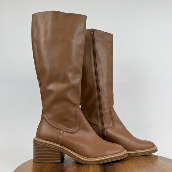 Steven New York Shoes - Womens Steven New York Calda Brown Faux Leather Knee High Riding Boots Size 9.5
